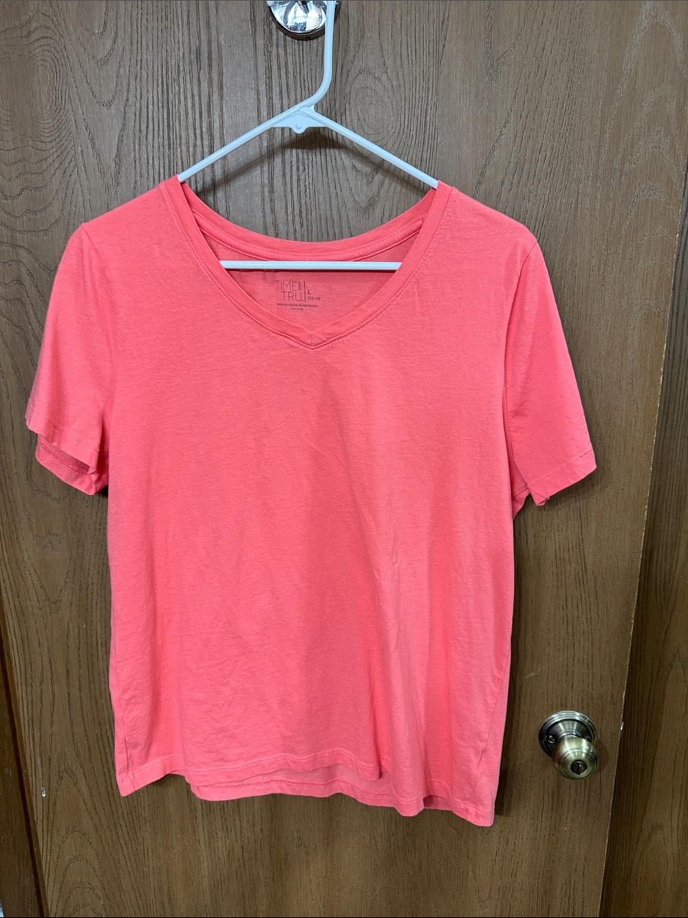 Time and Tru Coral V-Neck Short Sleeve Tee